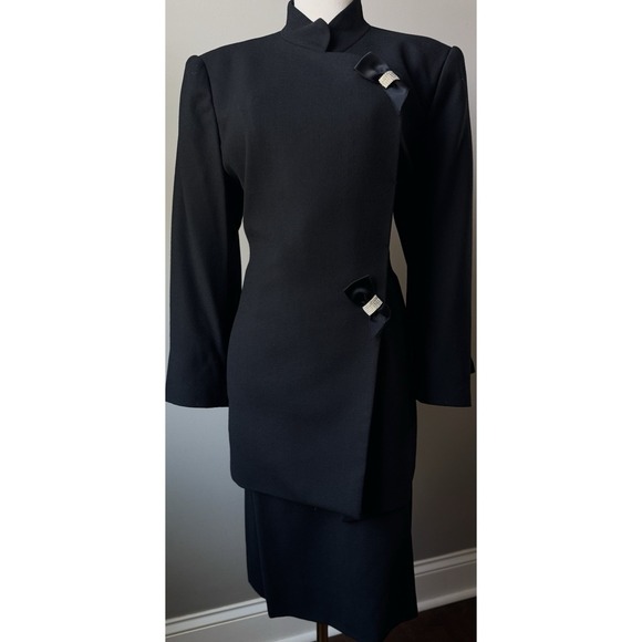 Vintage Black Bow Skirt Suit Rhinestone Jacket Formal Size 12 William Pearson